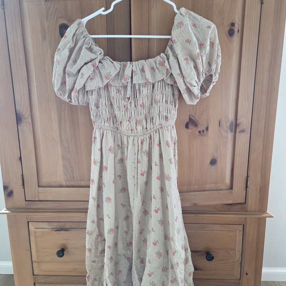 Floral Puff Sleeve Midi Dress